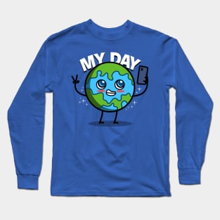 Cute Kawaii Earth Day Environmental Selfie Gen Z Meme Long Sleeve T-Shirt